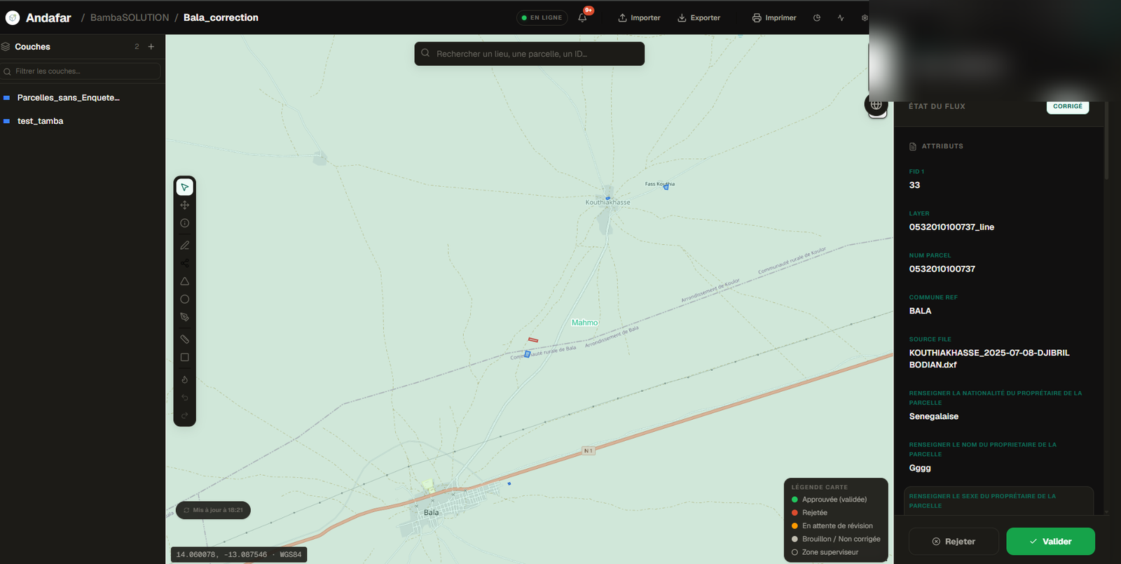 Andafar live correction - map view